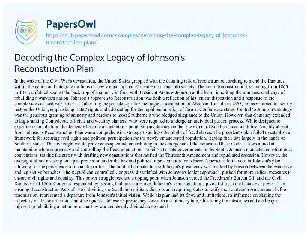 Essay on Decoding the Complex Legacy of Johnson’s Reconstruction Plan