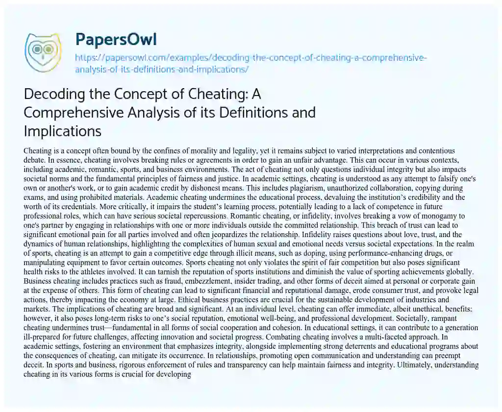 Essay on Decoding the Concept of Cheating: A Comprehensive Analysis of its Definitions and Implications