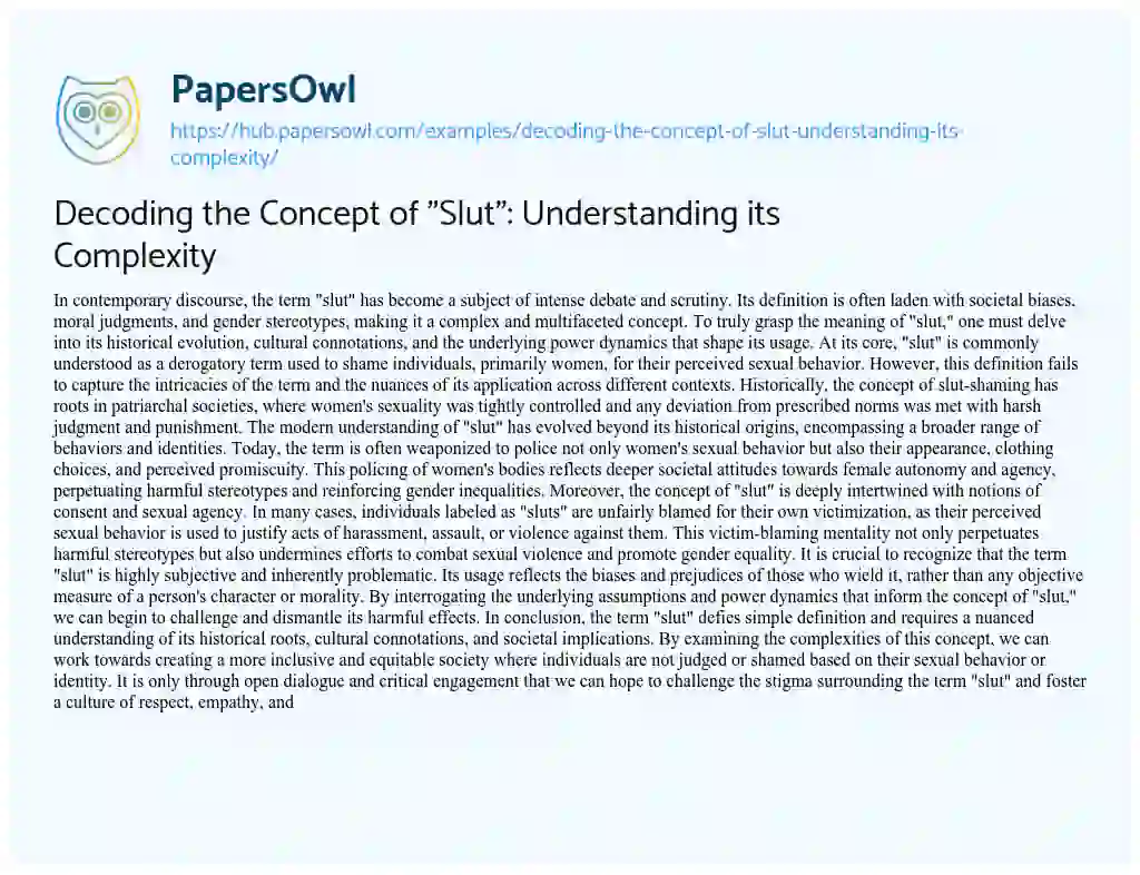 Essay on Decoding the Concept of “Slut”: Understanding its Complexity
