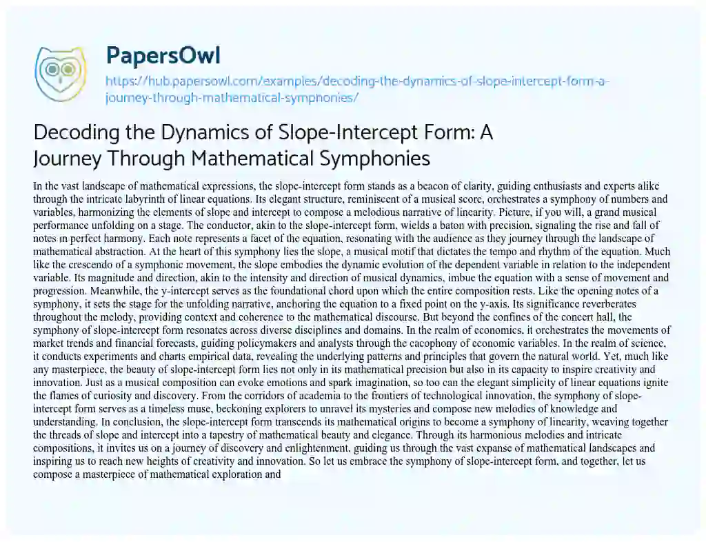 Essay on Decoding the Dynamics of Slope-Intercept Form: A Journey Through Mathematical Symphonies