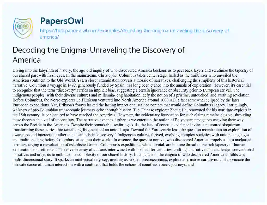Essay on Decoding the Enigma: Unraveling the Discovery of America