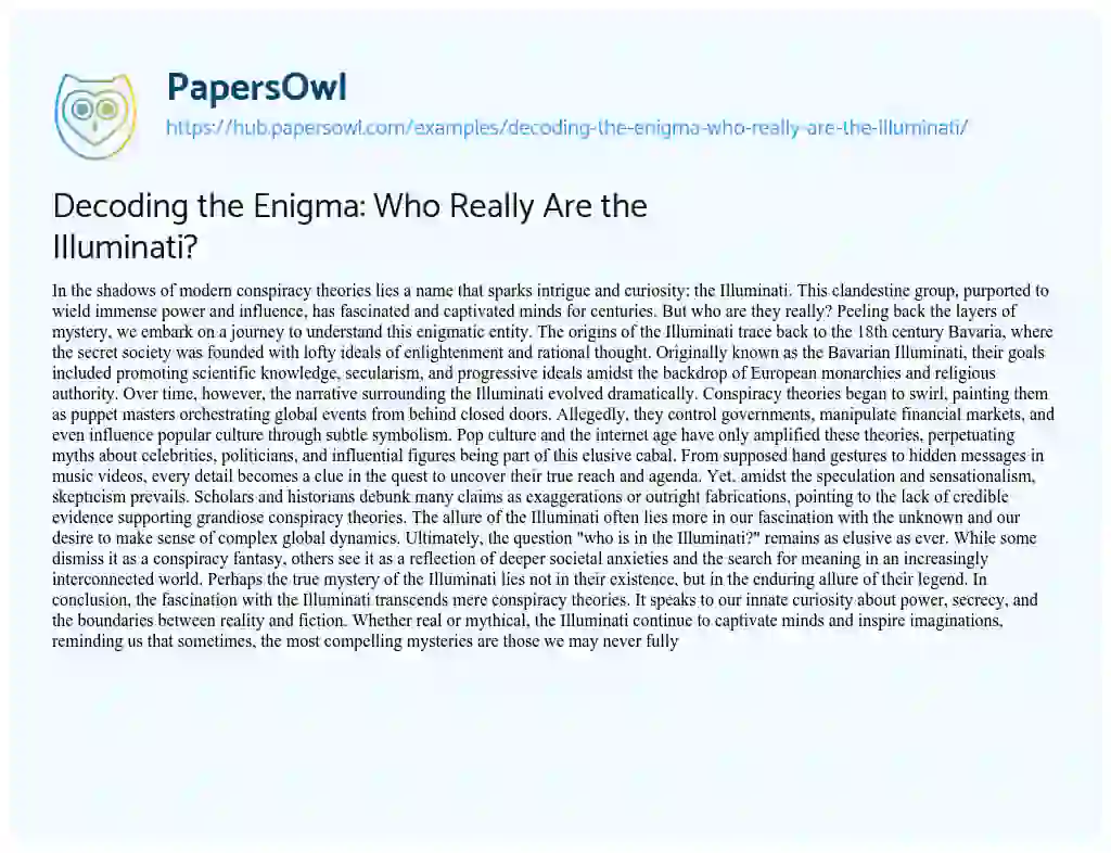 Essay on Decoding the Enigma: Who Really Are the Illuminati?