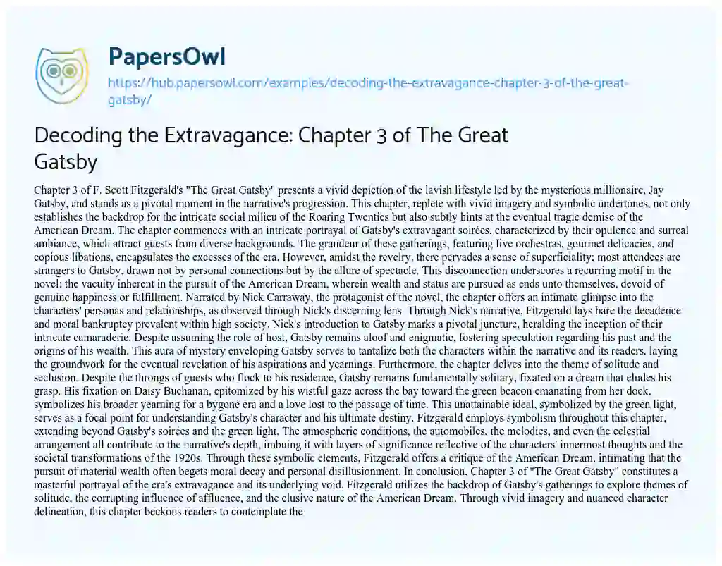 Essay on Decoding the Extravagance: Chapter 3 of The Great Gatsby