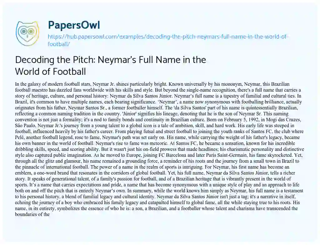Essay on Decoding the Pitch: Neymar’s Full Name in the World of Football