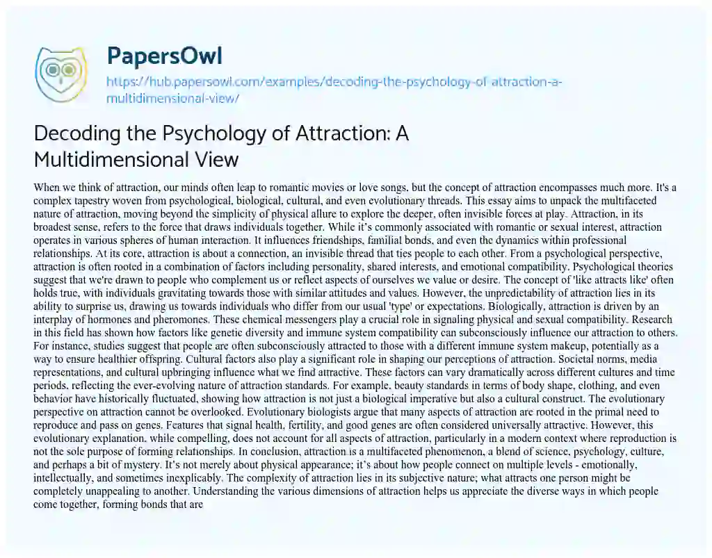 Essay on Decoding the Psychology of Attraction: A Multidimensional View