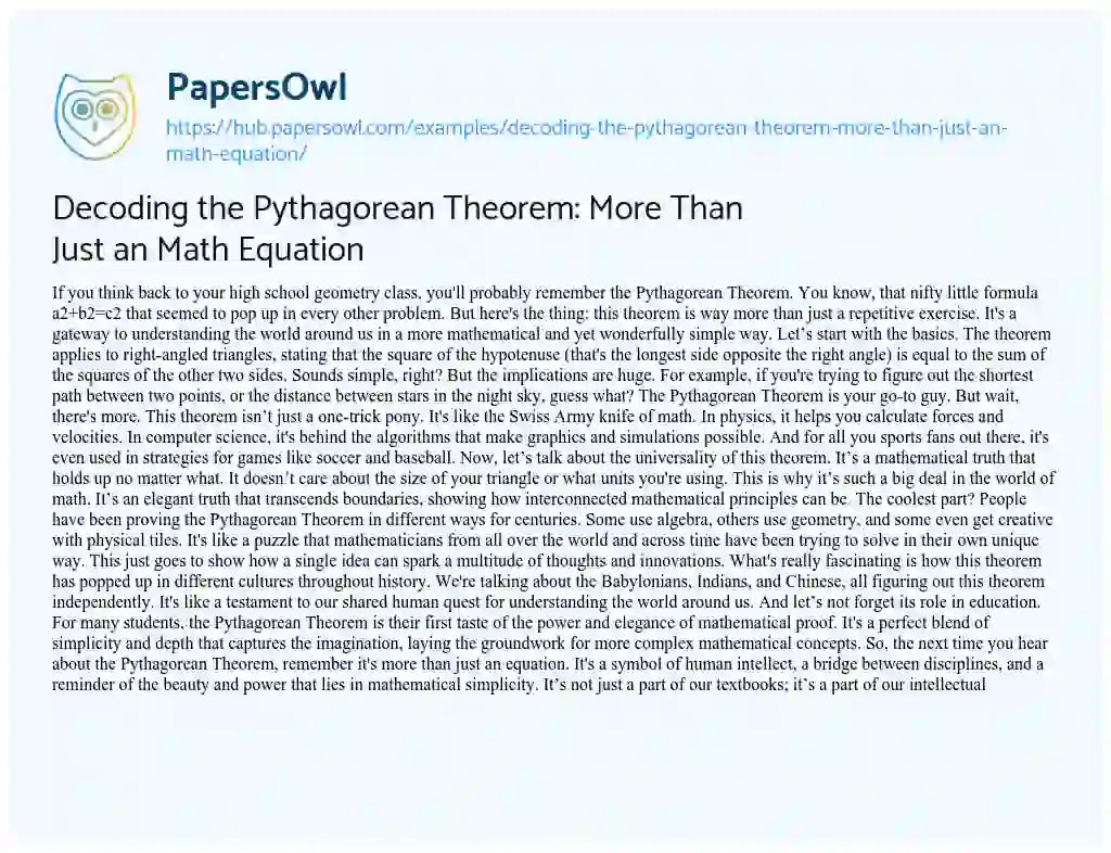 Essay on Decoding the Pythagorean Theorem: More Than Just an Math Equation