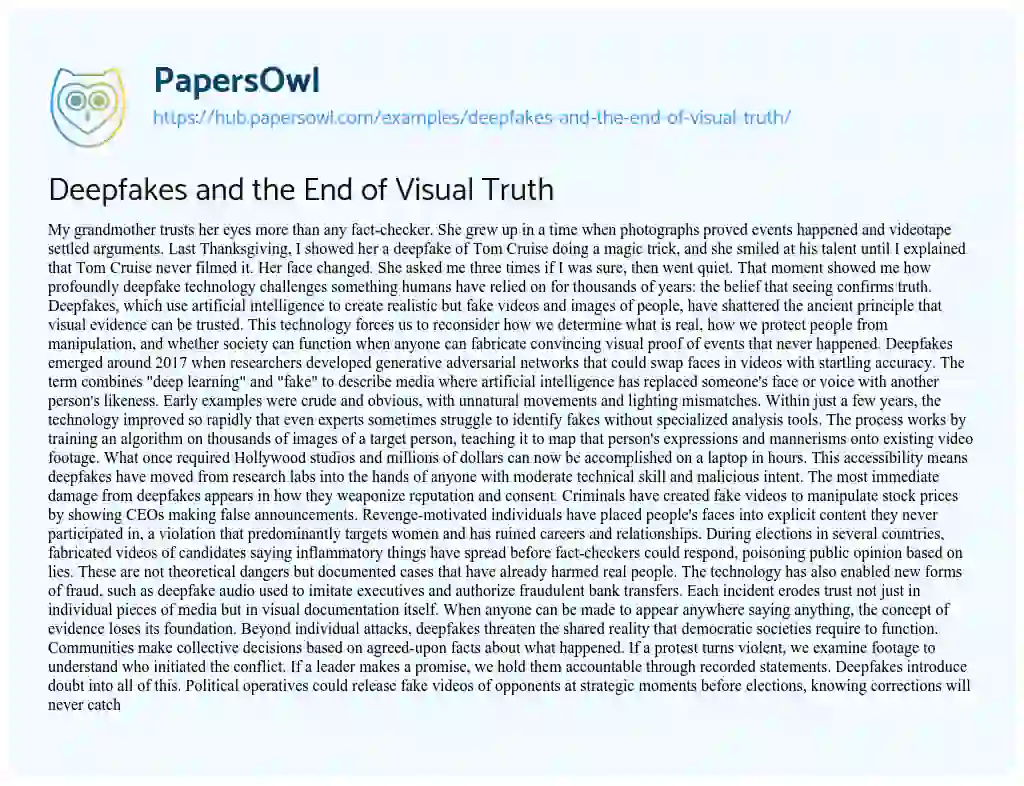 Essay on Deepfakes and the End of Visual Truth