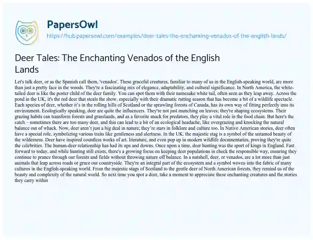 Essay on Deer Tales: The Enchanting Venados of the English Lands