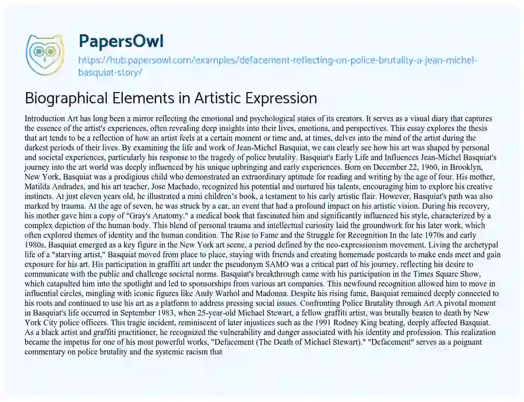 Essay on Biographical Elements in Artistic Expression