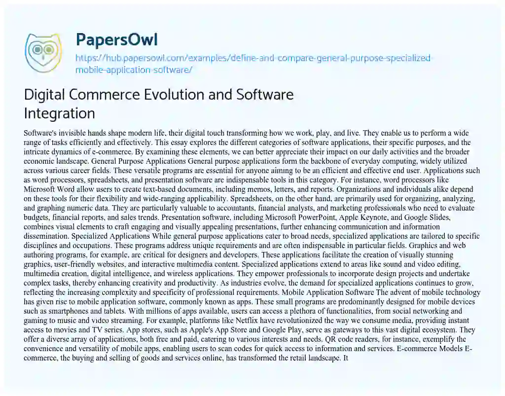 Essay on Digital Commerce Evolution and Software Integration