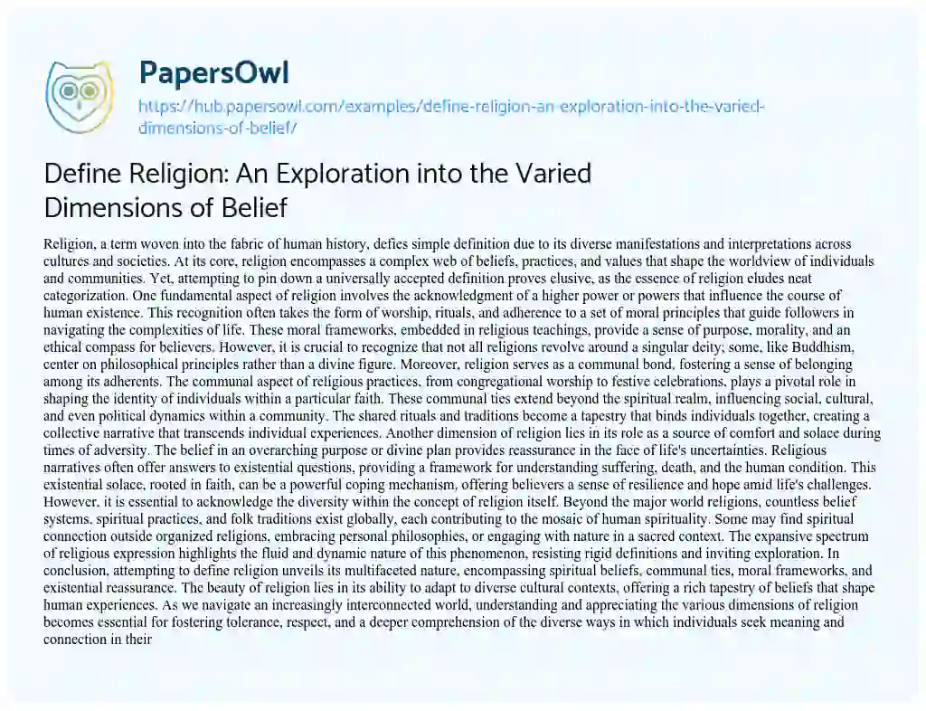 Essay on Define Religion: An Exploration into the Varied Dimensions of Belief