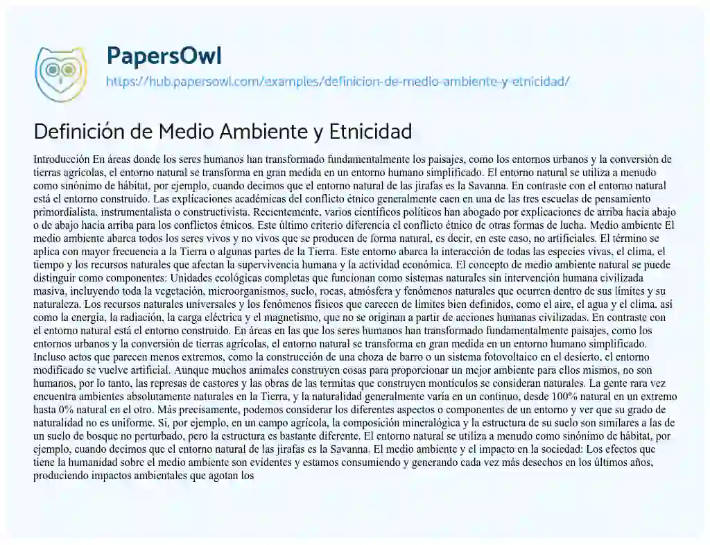 Essay on Definición de Medio Ambiente y Etnicidad