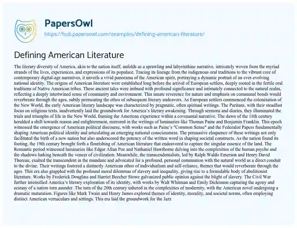 Essay on Defining American Literature