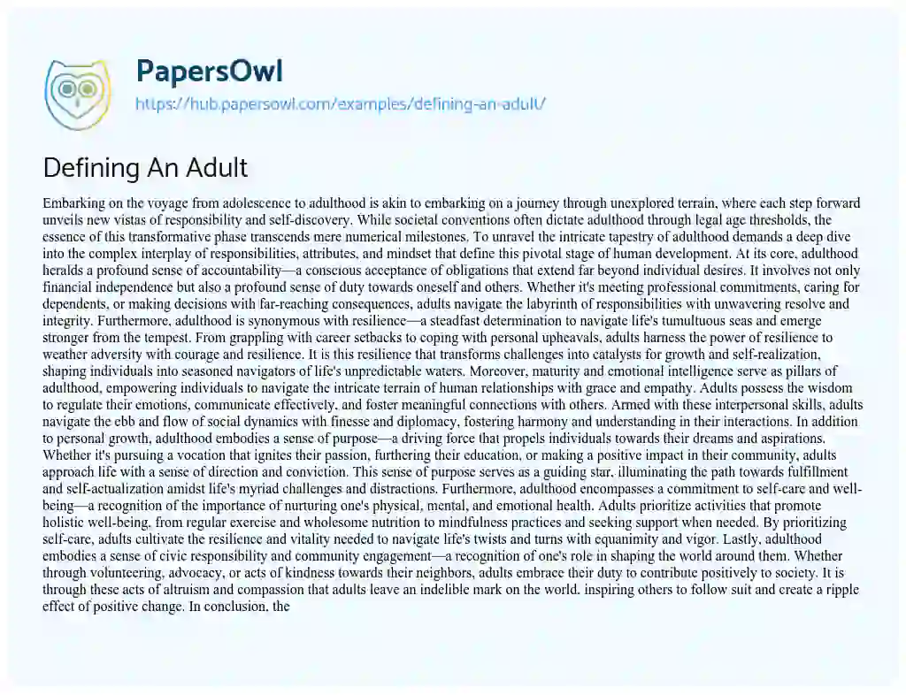 Essay on Defining An Adult