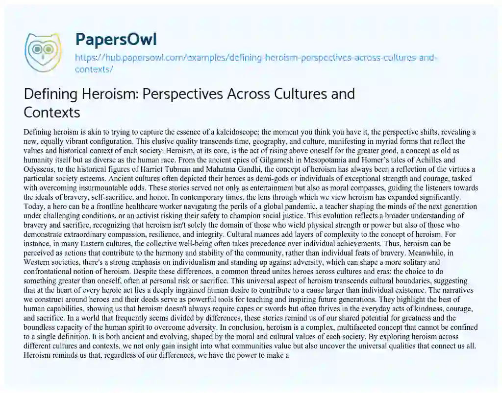 Essay on Defining Heroism: Perspectives Across Cultures and Contexts