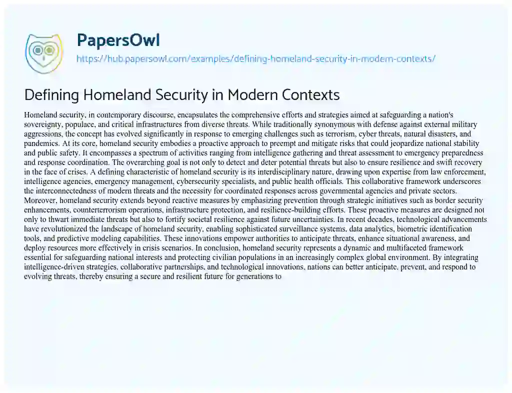 Essay on Defining Homeland Security in Modern Contexts