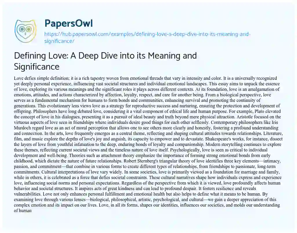 Essay on Defining Love: A Deep Dive into its Meaning and Significance