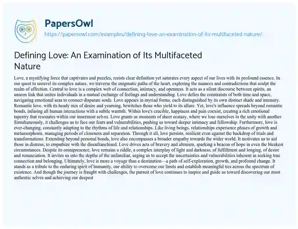 Essay on Defining Love: An Examination of Its Multifaceted Nature