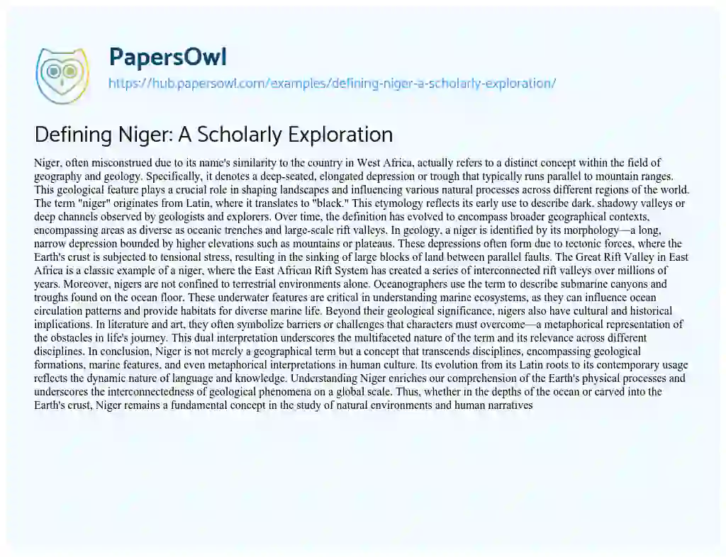 Essay on Defining Niger: A Scholarly Exploration