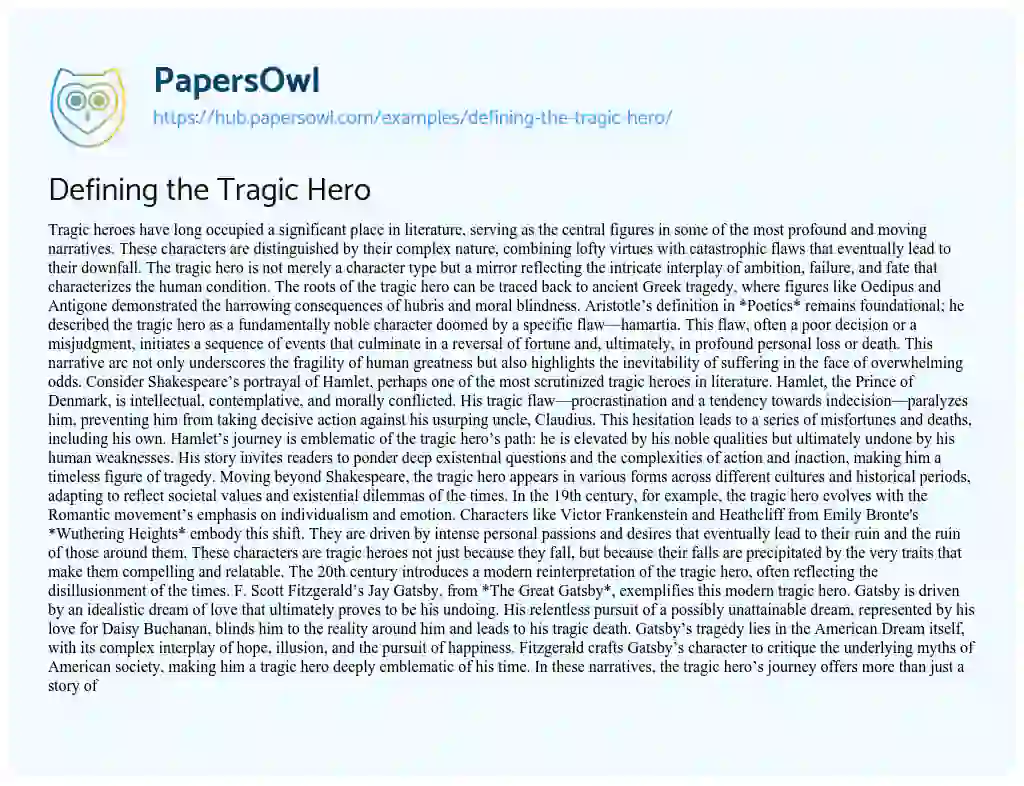 Essay on Defining the Tragic Hero