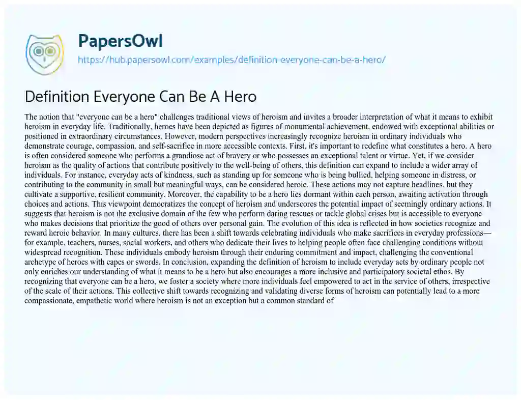 Essay on Definition Everyone Can Be A Hero