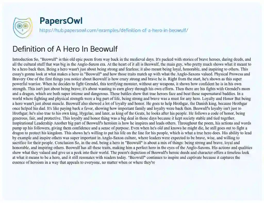 Essay on Definition of A Hero In Beowulf