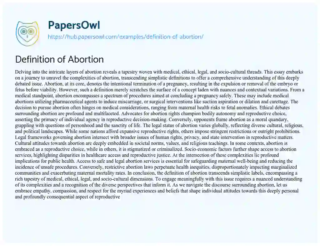 Essay on Definition of Abortion