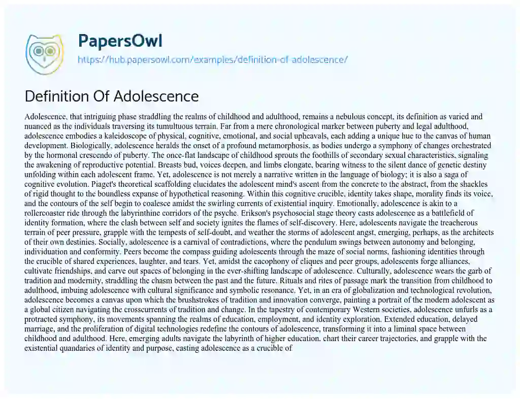 Essay on Definition Of Adolescence