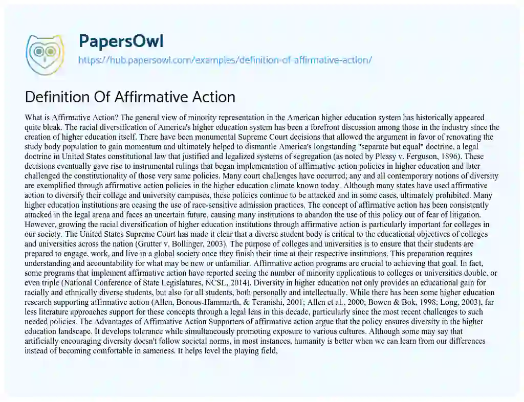 Essay on Definition Of Affirmative Action