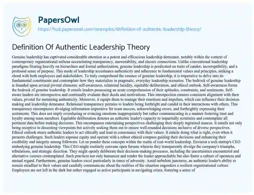 Essay on Definition Of Authentic Leadership Theory