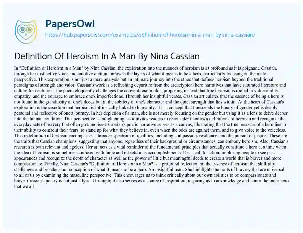 Essay on Definition Of Heroism In A Man By Nina Cassian