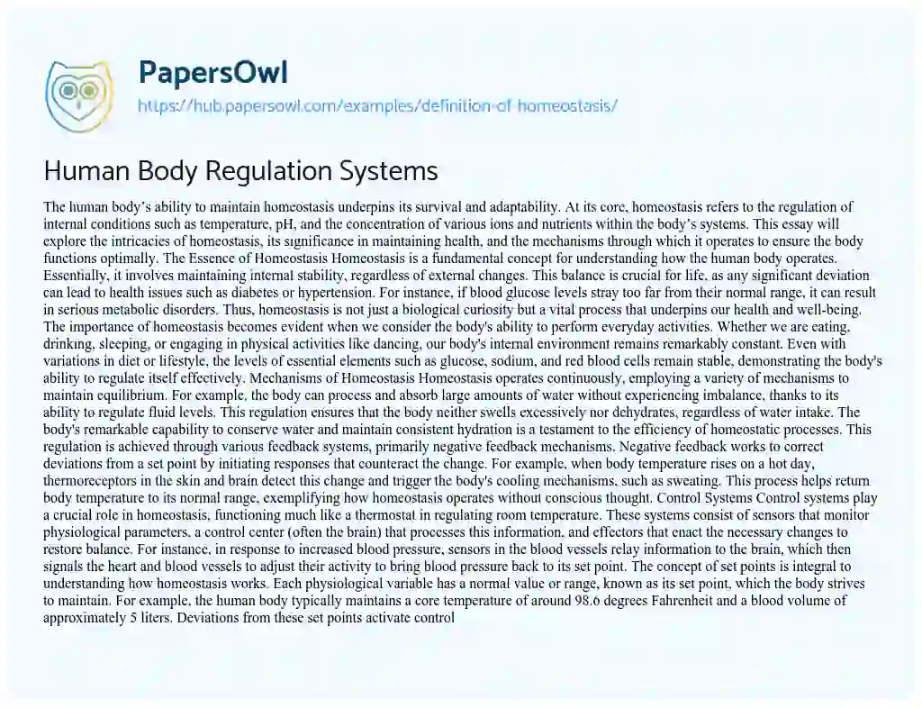 Essay on Human Body Regulation Systems