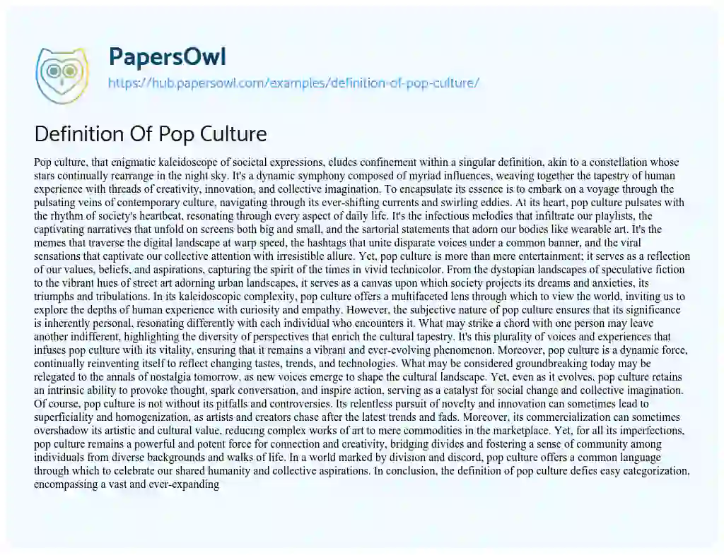 Essay on Definition Of Pop Culture