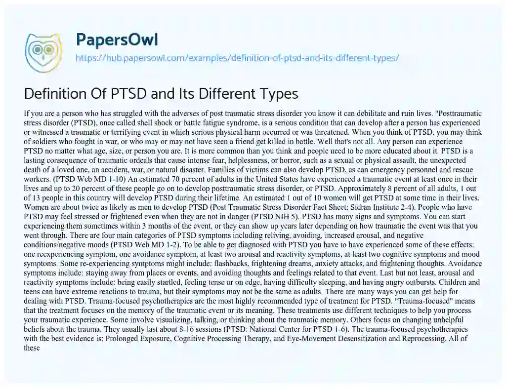 Essay on Definition Of PTSD and Its Different Types