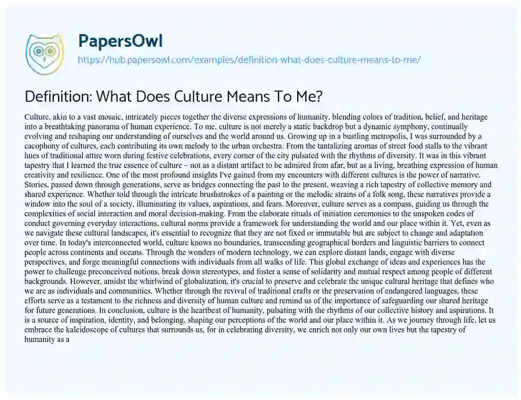 Essay on Definition: What Does Culture Means To Me?