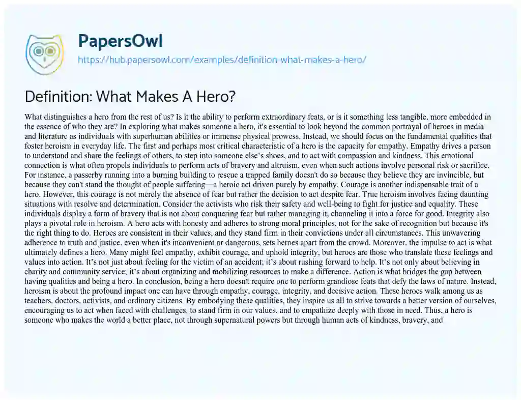 Essay on Definition: What Makes A Hero?