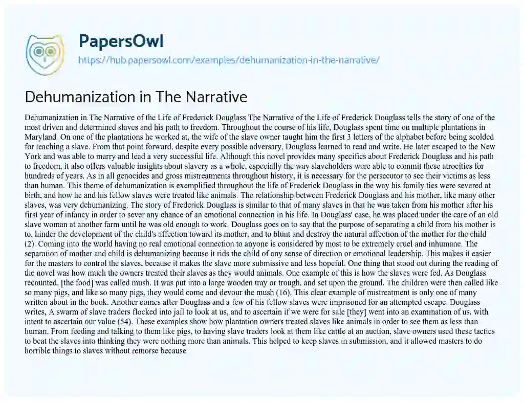 Essay on Dehumanization in The Narrative