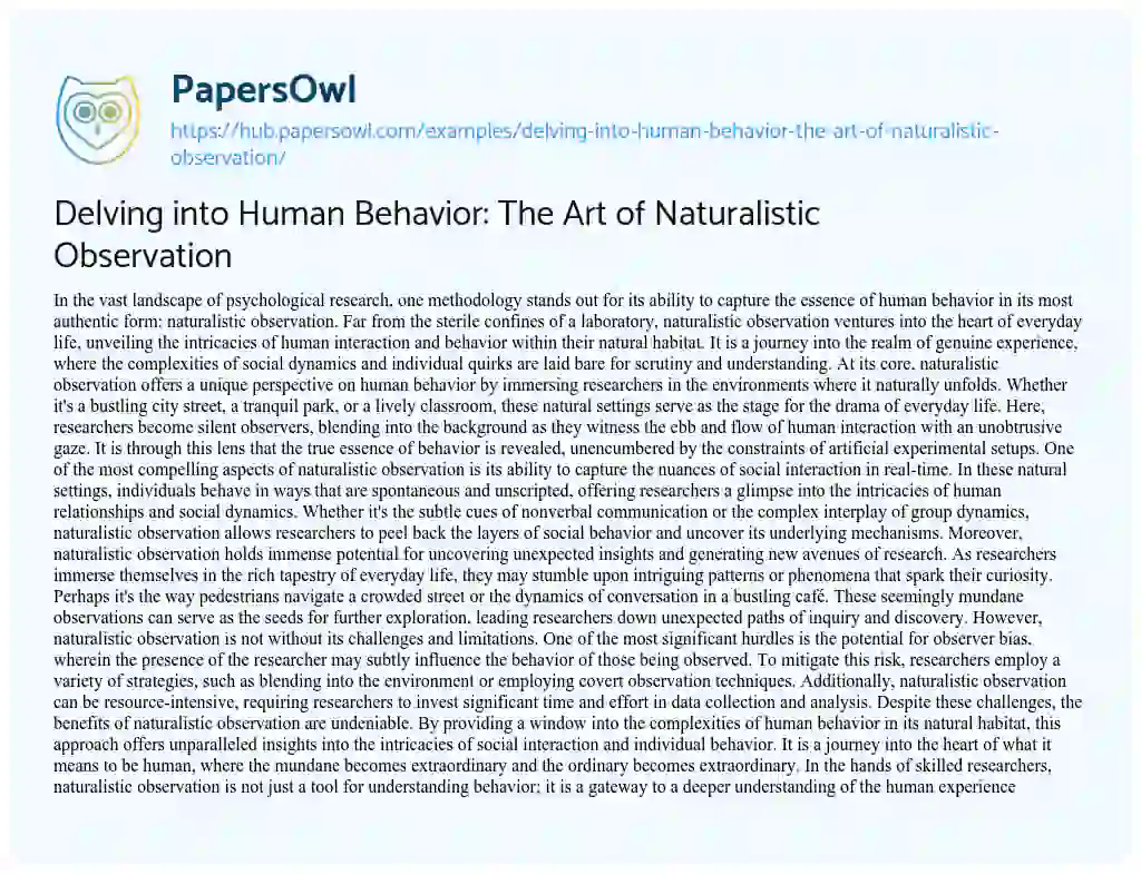 Essay on Delving into Human Behavior: The Art of Naturalistic Observation