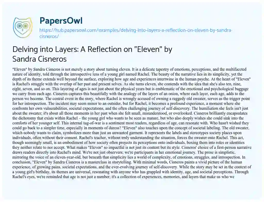 Essay on Delving into Layers: A Reflection on “Eleven” by Sandra Cisneros