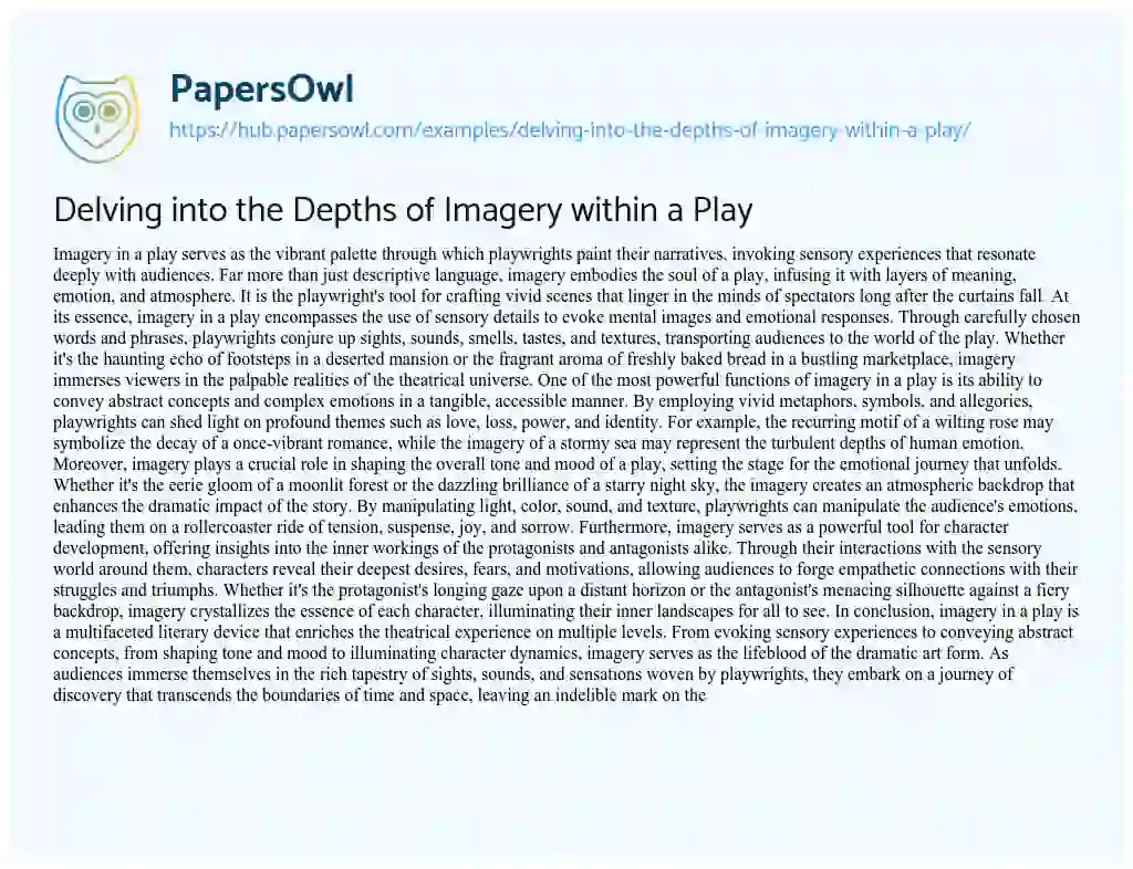 Essay on Delving into the Depths of Imagery within a Play