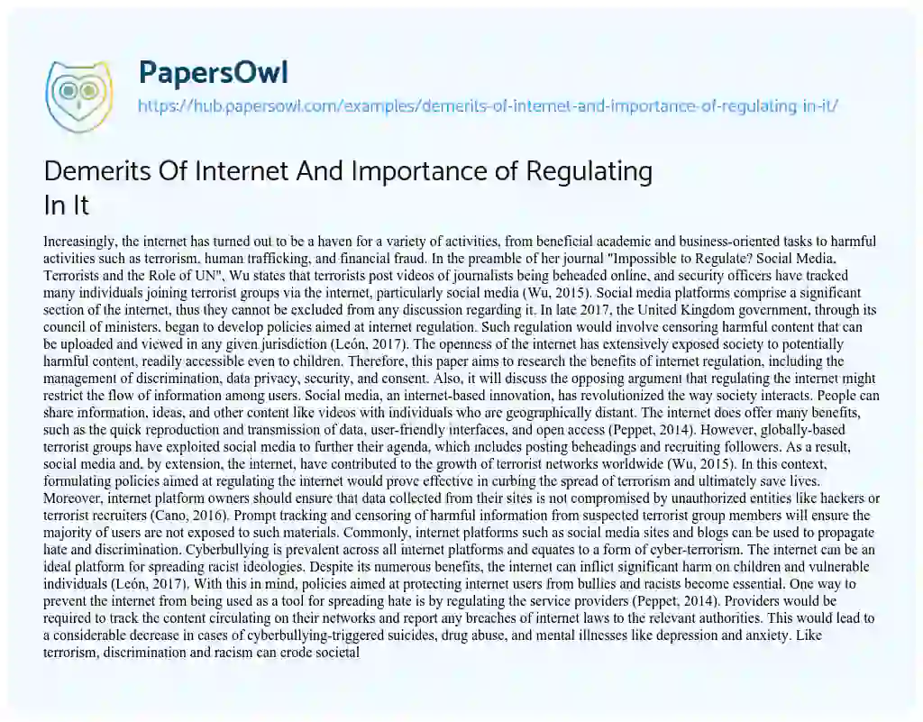 Essay on Demerits Of Internet And Importance of Regulating In It