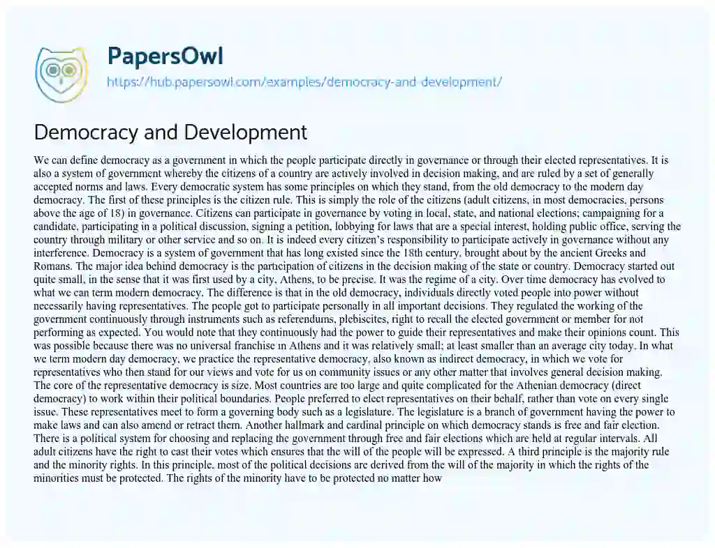Essay on Democracy and Development