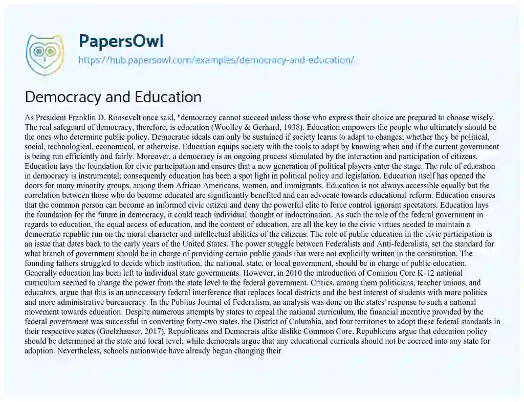 Essay on Democracy and Education