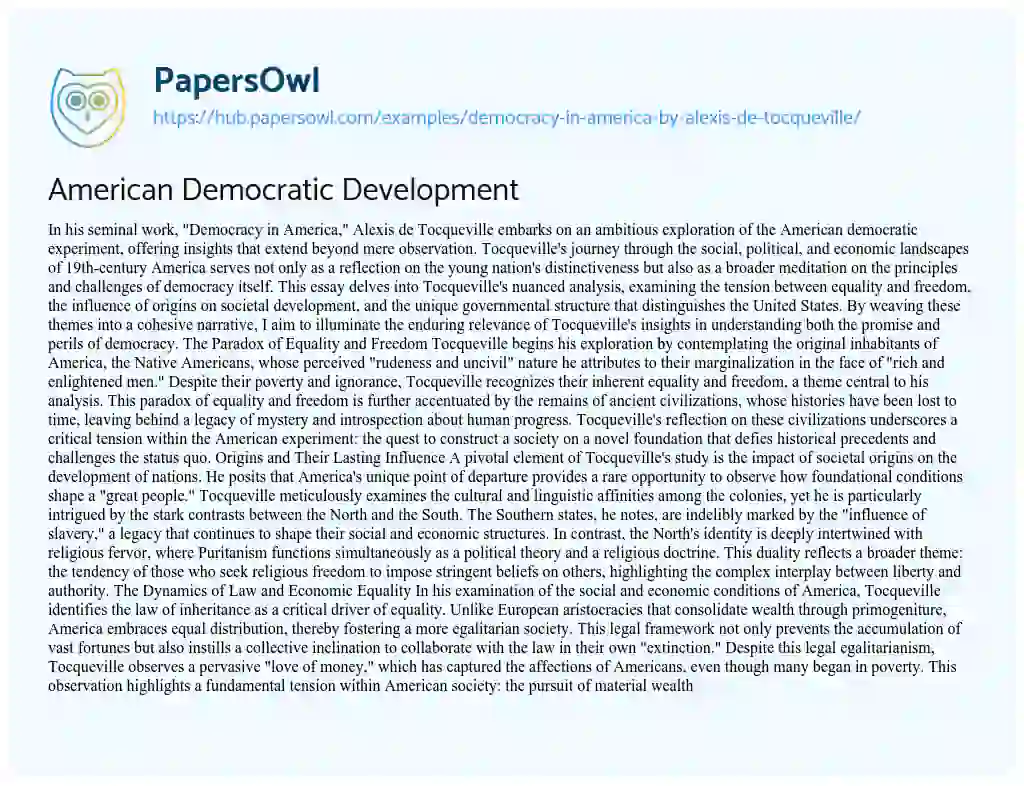 Essay on American Democratic Development