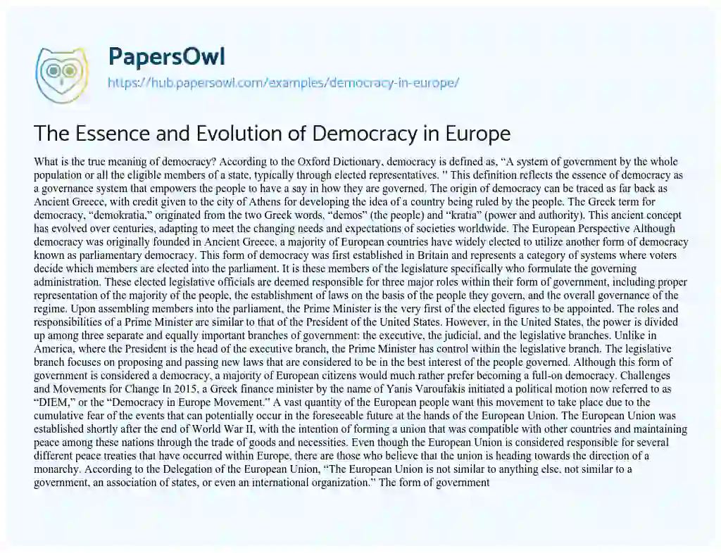 Essay on The Essence and Evolution of Democracy in Europe