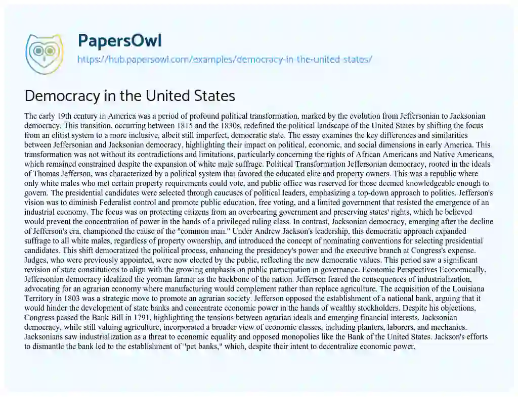 Essay on Democracy in the United States