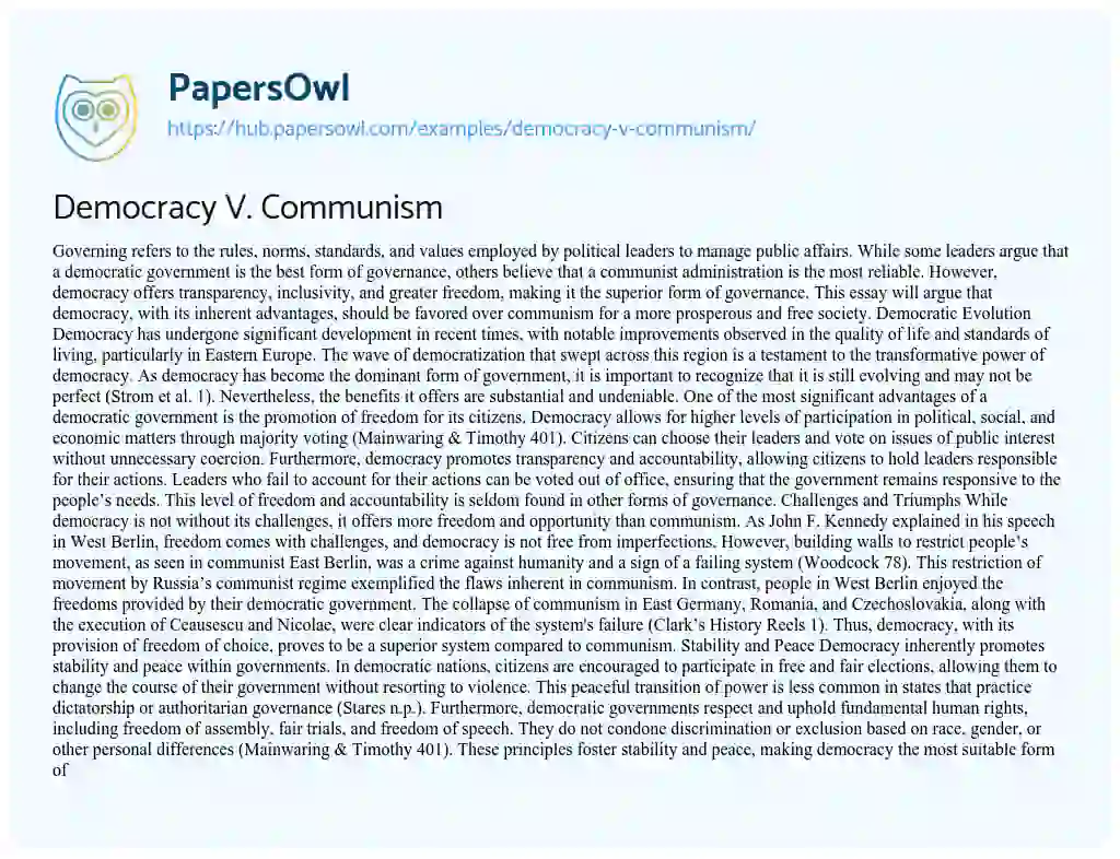 Essay on Democracy V. Communism