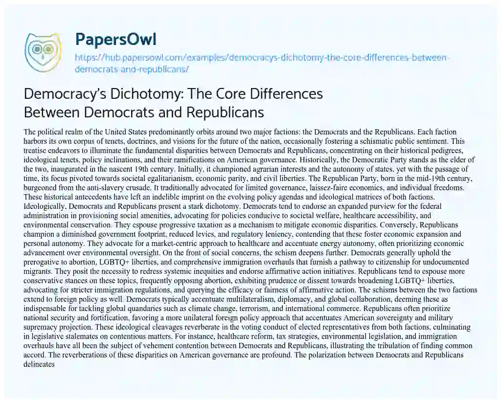 Essay on Democracy’s Dichotomy: The Core Differences Between Democrats and Republicans