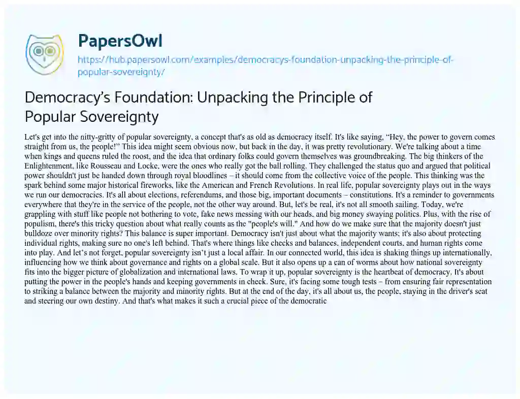 Essay on Democracy’s Foundation: Unpacking the Principle of Popular Sovereignty