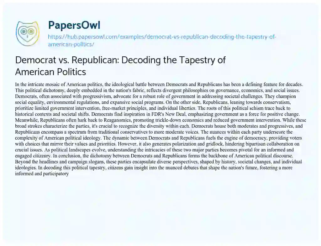 Essay on Democrat vs. Republican: Decoding the Tapestry of American Politics